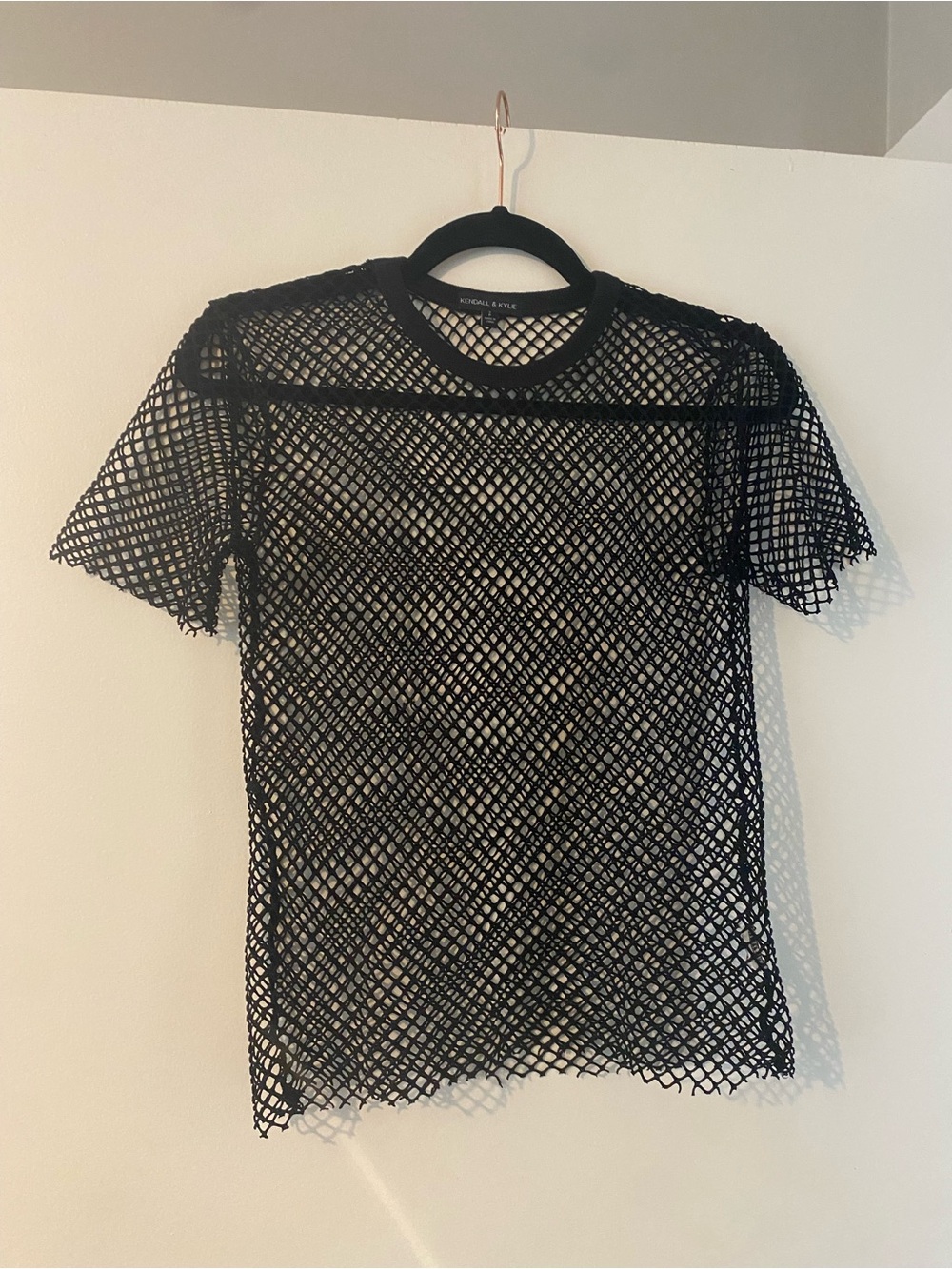 Kendall & Kylie Black Mesh Short Sleeve Tee